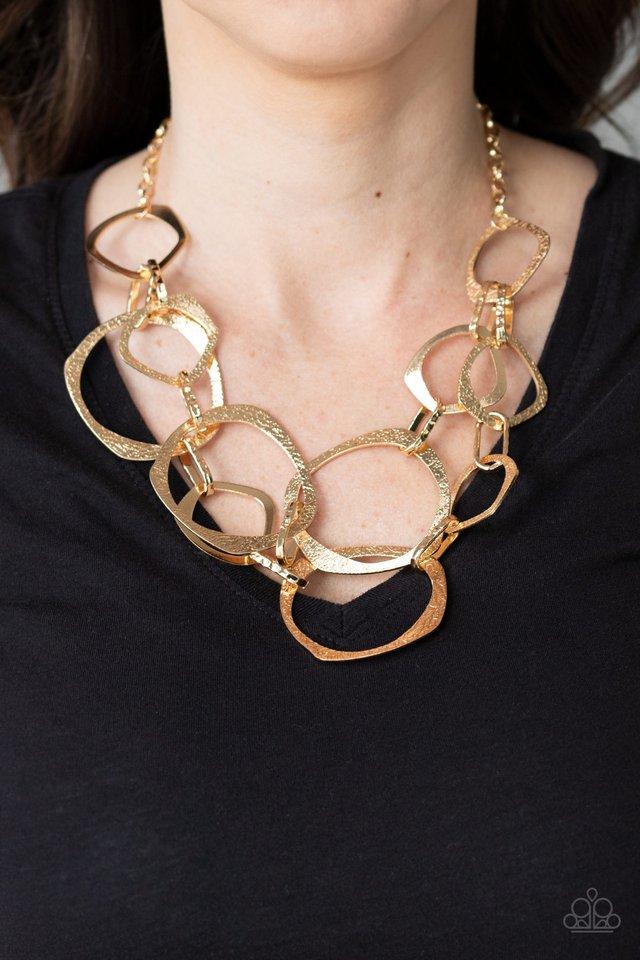 Salvage Yard Gold Necklace - Paparazzi Accessories - model -CarasShop.com - $5 Jewelry by Cara Jewels