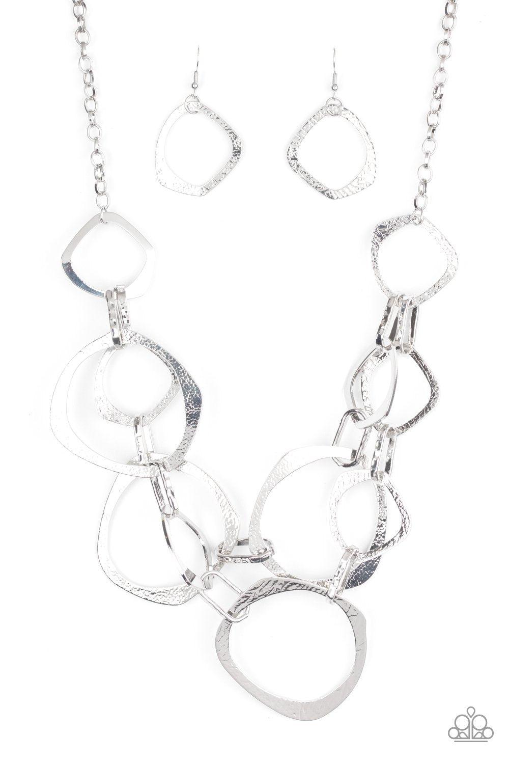 Salvage Yard Silver Necklace - Paparazzi Accessories Life of the Party Exclusive October 2020-CarasShop.com - $5 Jewelry by Cara Jewels