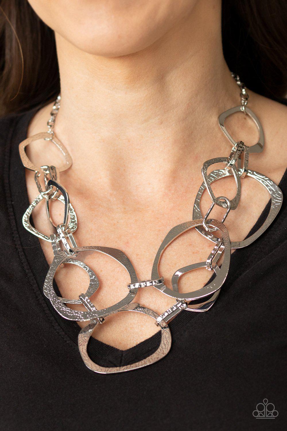 Salvage Yard Silver Necklace - Paparazzi Accessories Life of the Party Exclusive October 2020-CarasShop.com - $5 Jewelry by Cara Jewels