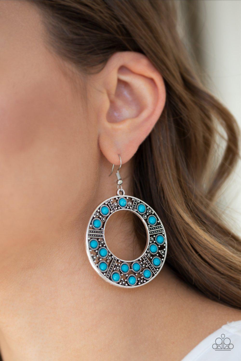 San Diego Samba Blue and Silver Earrings - Paparazzi Accessories-CarasShop.com - $5 Jewelry by Cara Jewels
