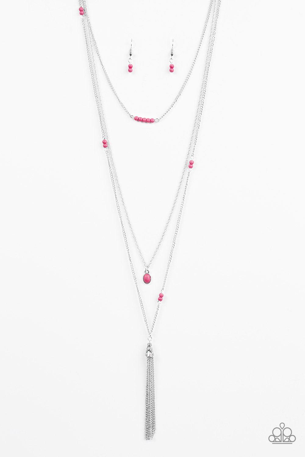 Sandstone Castles Long Hot Pink Tassel Necklace - Paparazzi Accessories-CarasShop.com - $5 Jewelry by Cara Jewels