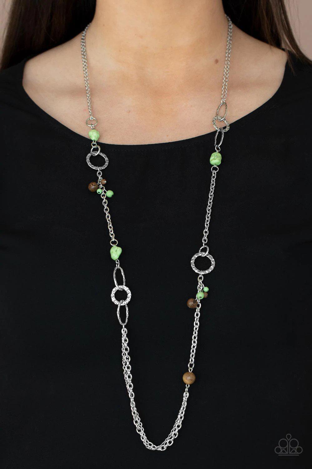 Sandstone Safari Green Necklace - Paparazzi Accessories- on model - CarasShop.com - $5 Jewelry by Cara Jewels