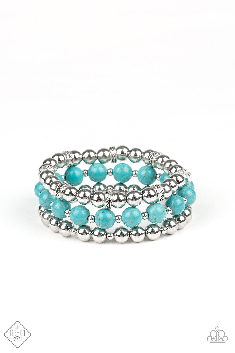 Sandstone Serendipity Silver and Turquoise Blue Stone Bracelet Set - Paparazzi Accessories-CarasShop.com - $5 Jewelry by Cara Jewels