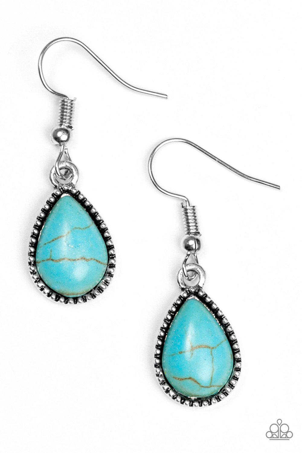 Sandstone Symphony Turquoise Blue Stone Teardrop Earrings - Paparazzi Accessories-CarasShop.com - $5 Jewelry by Cara Jewels