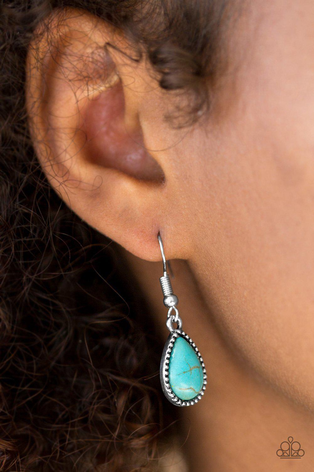 Sandstone Symphony Turquoise Blue Stone Teardrop Earrings - Paparazzi Accessories-CarasShop.com - $5 Jewelry by Cara Jewels