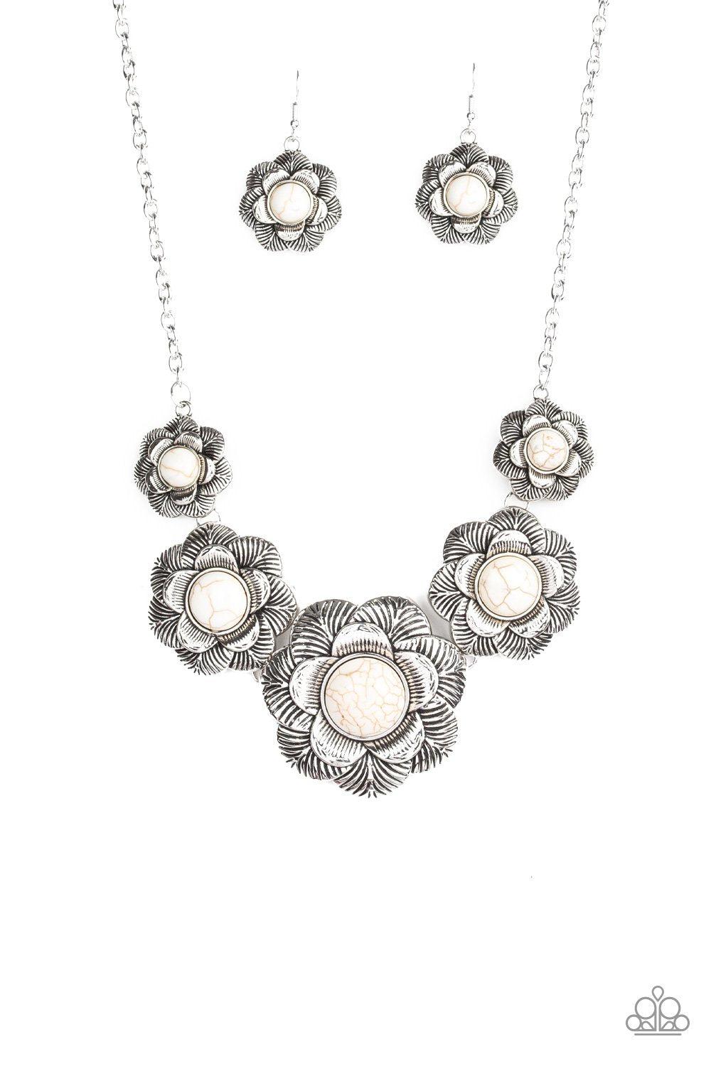 Santa Fe Hills White Stone Flower Necklace - Paparazzi Accessories - lightbox -CarasShop.com - $5 Jewelry by Cara Jewels