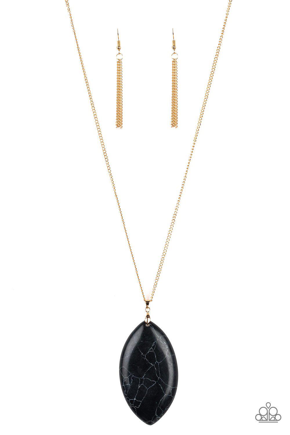 Santa Fe Simplicity Gold and Black Stone Pendant Necklace - Paparazzi Accessories-CarasShop.com - $5 Jewelry by Cara Jewels
