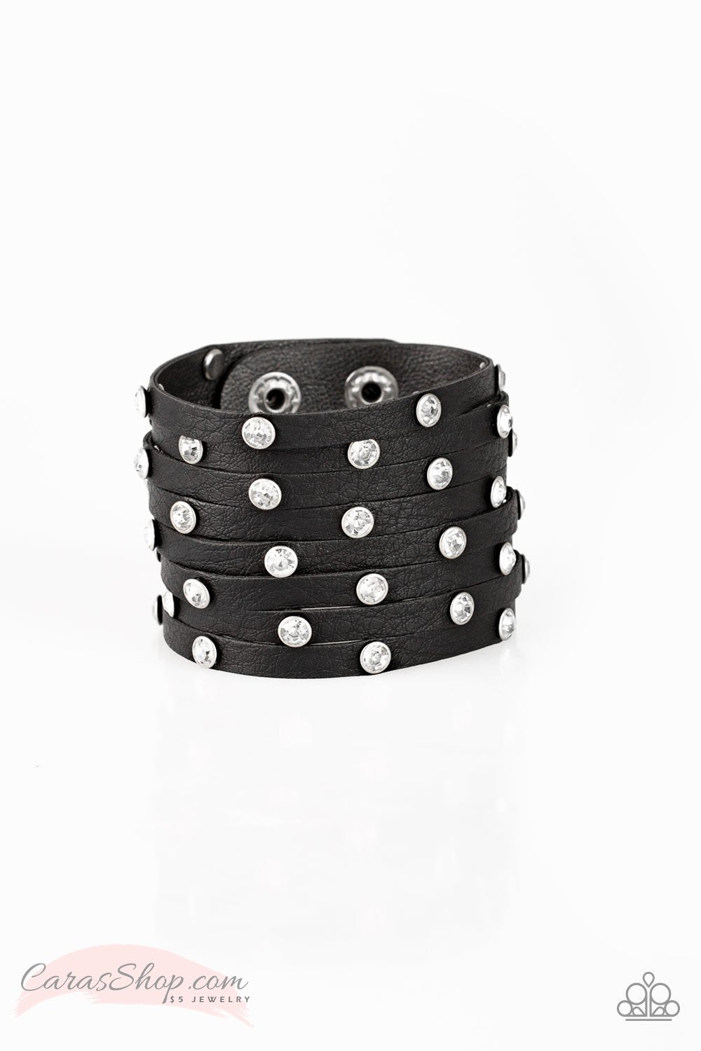 Sass Squad - Black Leather Wrap Snap Bracelet - Paparazzi Accessories-CarasShop.com - $5 Jewelry by Cara Jewels