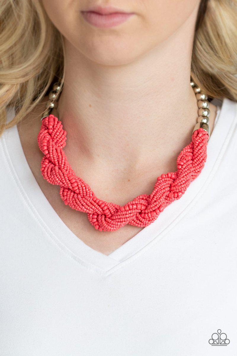 Savannah Surfin&#39; Coral Seed Bead Necklace - Paparazzi Accessories-CarasShop.com - $5 Jewelry by Cara Jewels