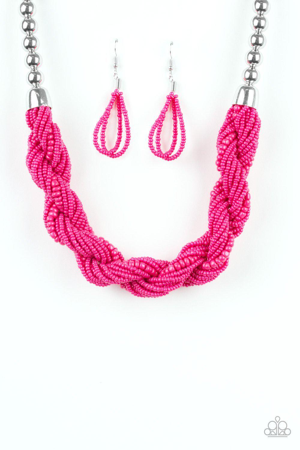 Savannah Surfin Pink Seed Bead Necklace - Paparazzi Accessories-CarasShop.com - $5 Jewelry by Cara Jewels