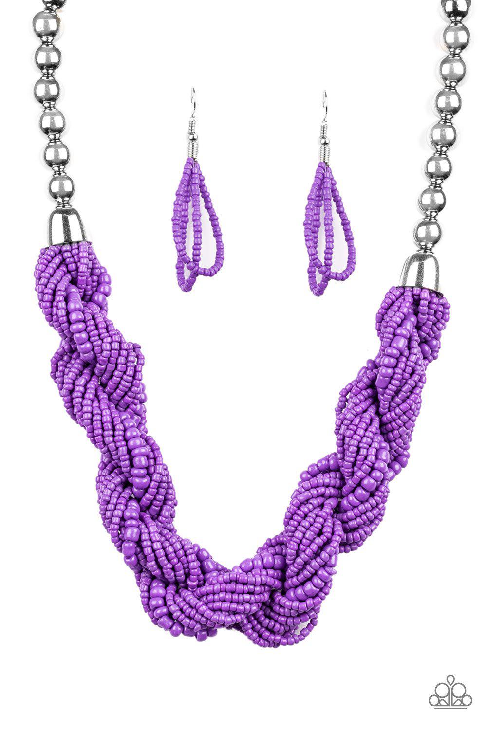 Savannah Surfin Purple Twist Seed Bead Necklace - Paparazzi Accessories-CarasShop.com - $5 Jewelry by Cara Jewels
