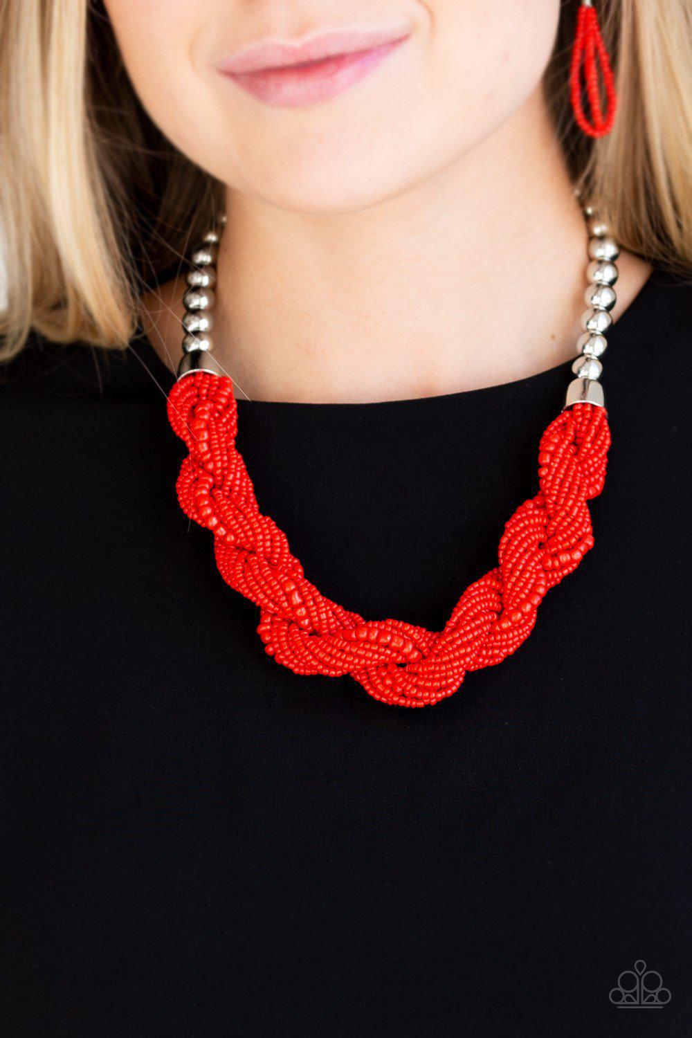 Savannah Surfin Red Seed Bead Necklace - Paparazzi Accessories-CarasShop.com - $5 Jewelry by Cara Jewels