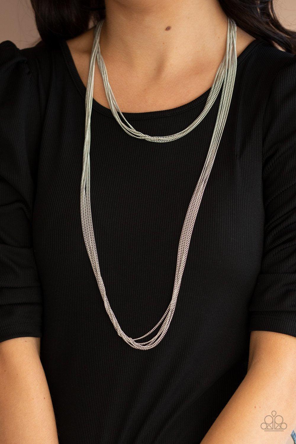 Save Your TIERS Silver Chain Layered Necklace - Paparazzi Accessories- model - CarasShop.com - $5 Jewelry by Cara Jewels