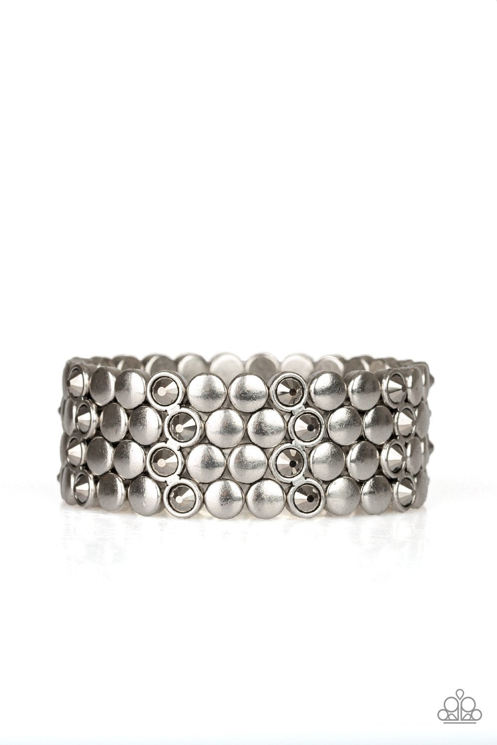 Scattered Starlight Silver and Hematite Stretch Bracelet - Paparazzi Accessories-CarasShop.com - $5 Jewelry by Cara Jewels