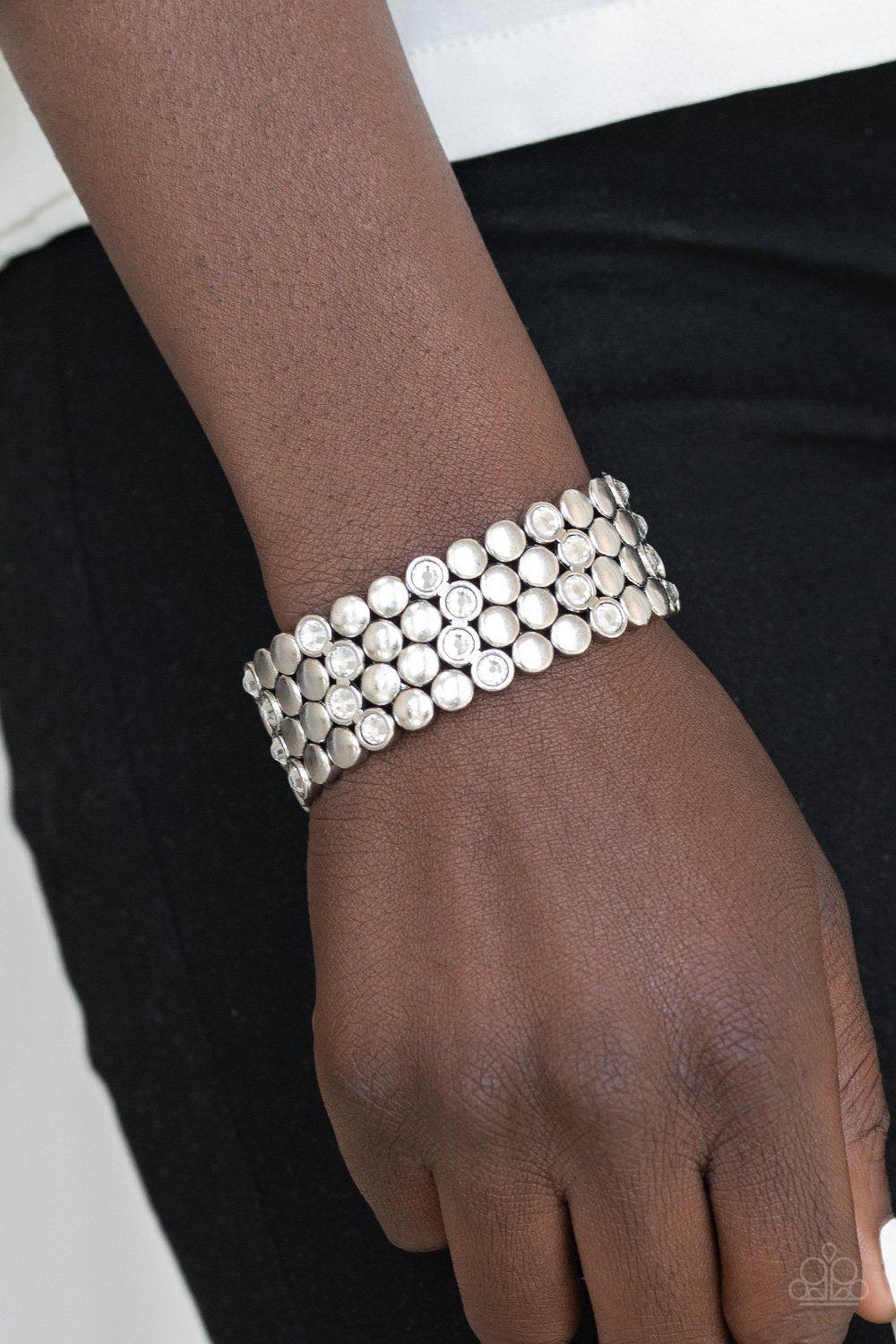 Scattered Starlight White and Silver Stretch Bracelet - Paparazzi Accessories-CarasShop.com - $5 Jewelry by Cara Jewels