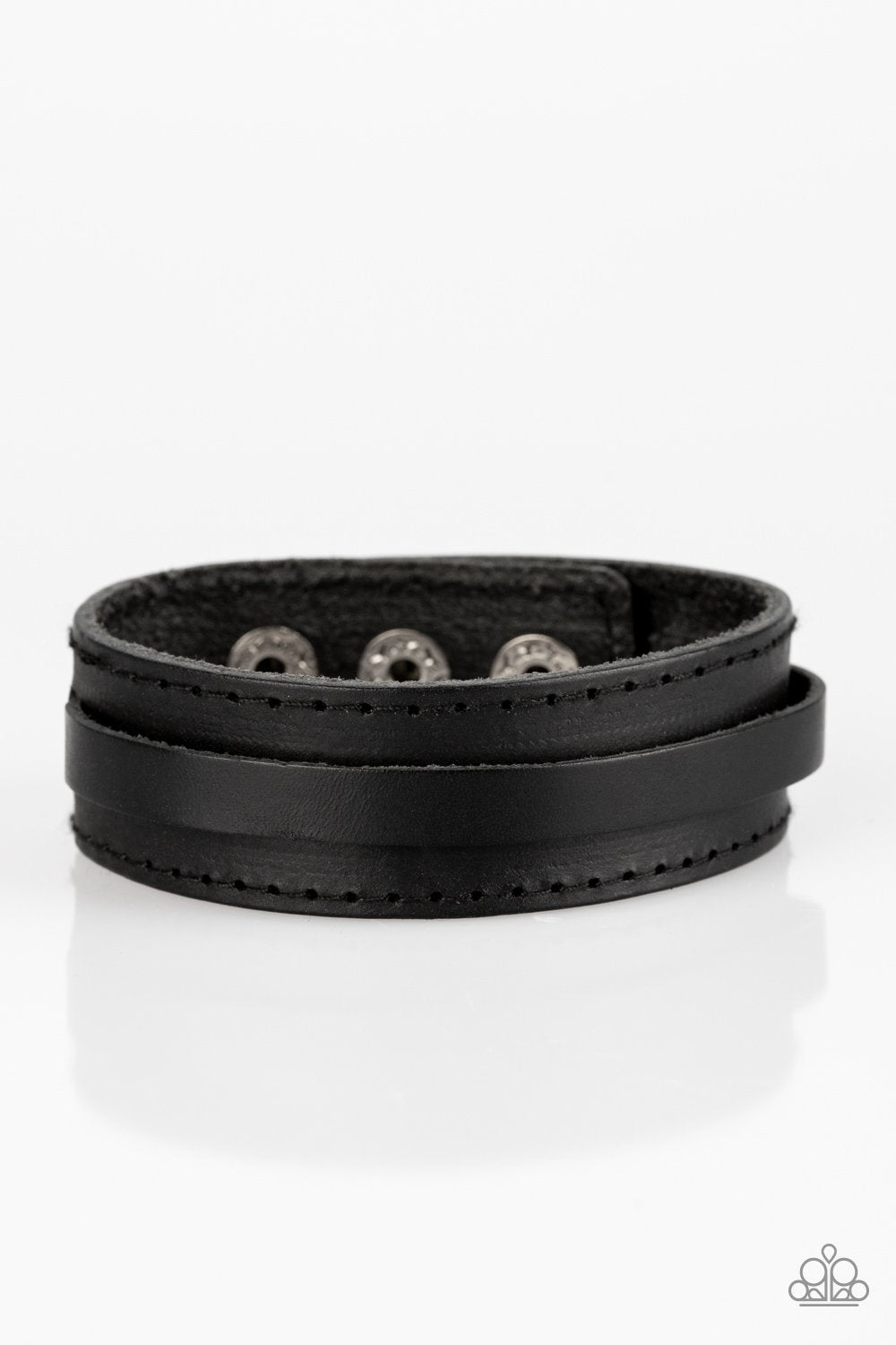 Scenic Scout Black Leather Mens Urban Wrap Snap Bracelet - Paparazzi Accessories-CarasShop.com - $5 Jewelry by Cara Jewels