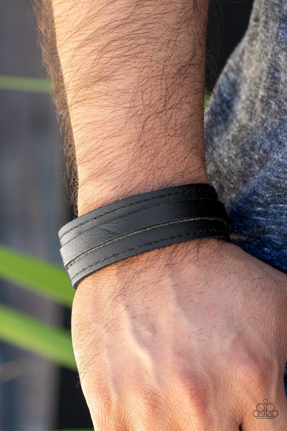 Scenic Scout Black Leather Mens Urban Wrap Snap Bracelet - Paparazzi Accessories-CarasShop.com - $5 Jewelry by Cara Jewels