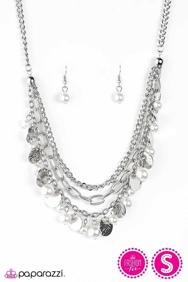 SEAing Stars White Pearl Necklace and matching Earrings - Paparazzi Accessories-CarasShop.com - $5 Jewelry by Cara Jewels