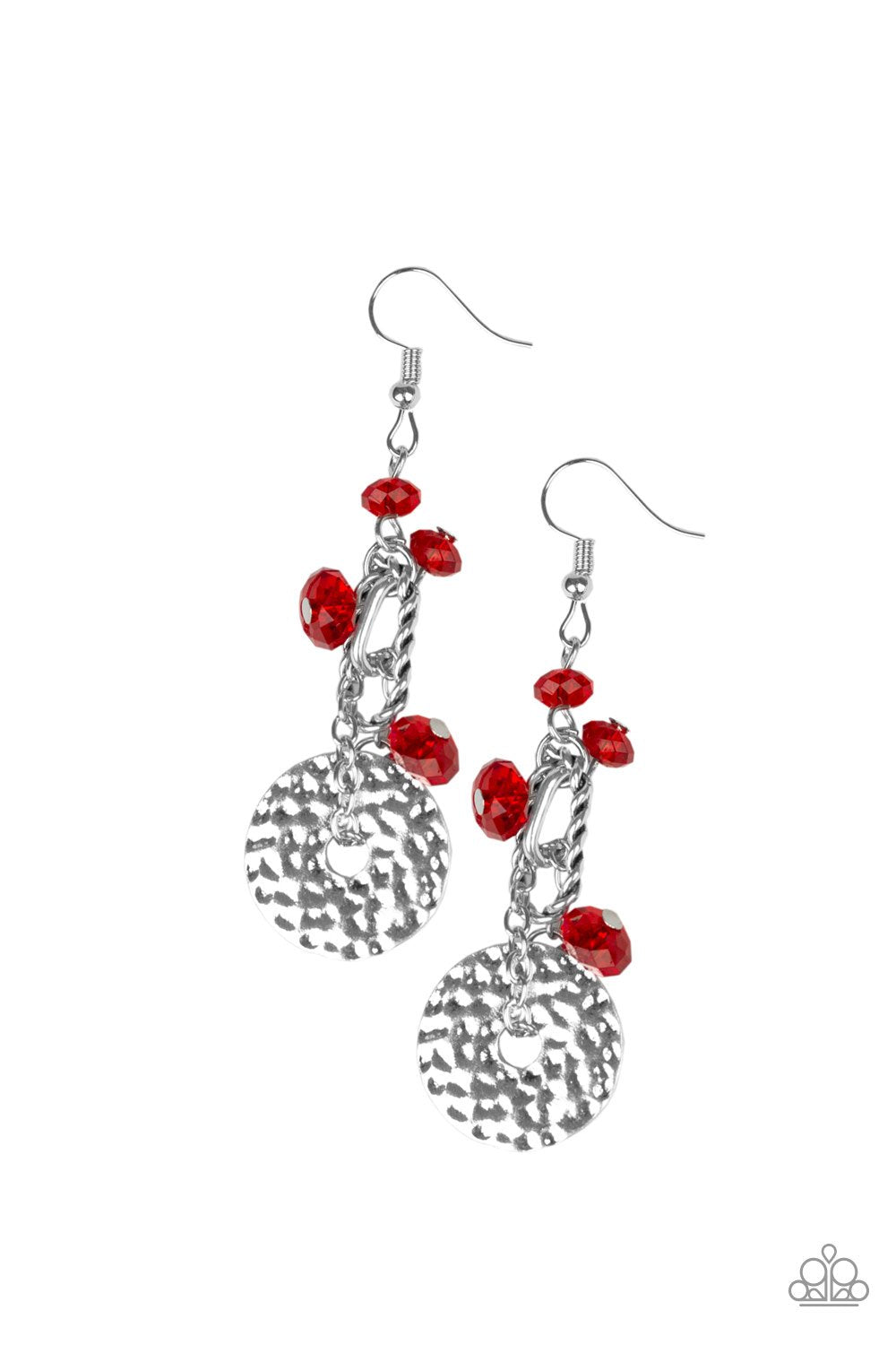 Seaside Catch Red and Silver Earrings - Paparazzi Accessories-CarasShop.com - $5 Jewelry by Cara Jewels