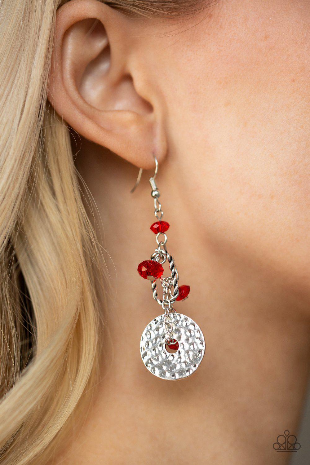 Seaside Catch Red and Silver Earrings - Paparazzi Accessories-CarasShop.com - $5 Jewelry by Cara Jewels