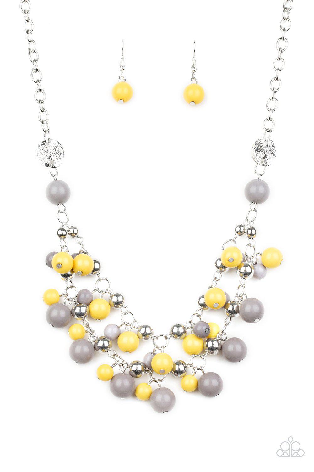 Seaside Soiree Multi Yellow and Grey Necklace - Paparazzi Accessories - lightbox -CarasShop.com - $5 Jewelry by Cara Jewels