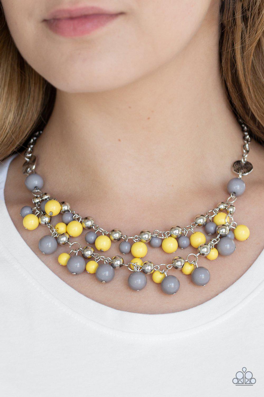 Seaside Soiree Multi Yellow and Grey Necklace - Paparazzi Accessories - model -CarasShop.com - $5 Jewelry by Cara Jewels