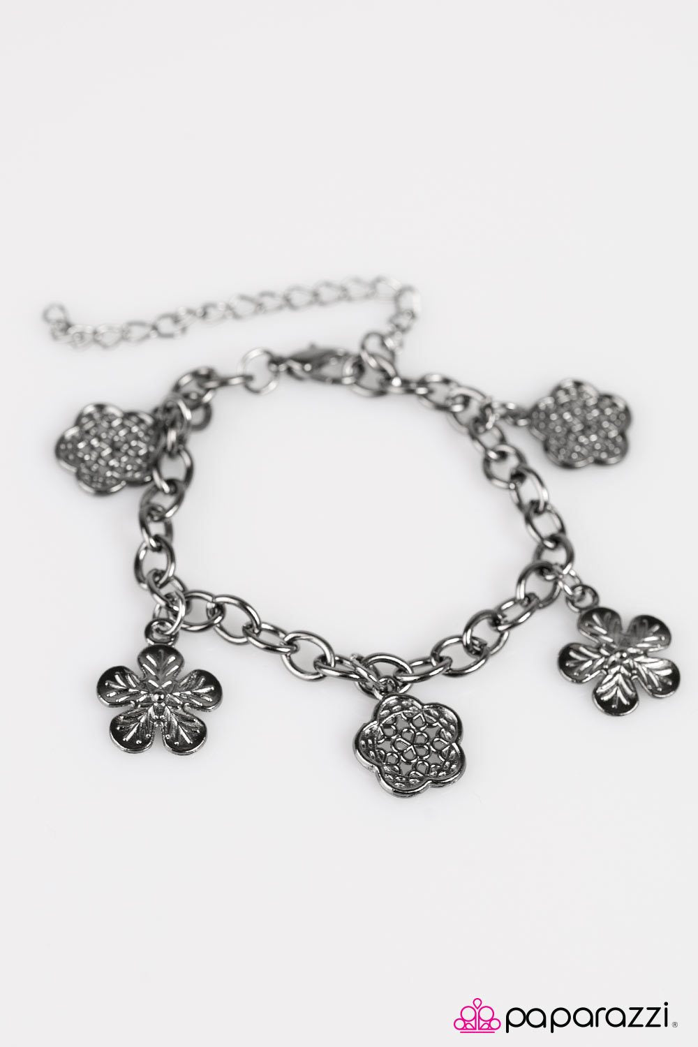 Season of Flowers Gunmetal Black Flower Charm Bracelet - Paparazzi Accessories-CarasShop.com - $5 Jewelry by Cara Jewels