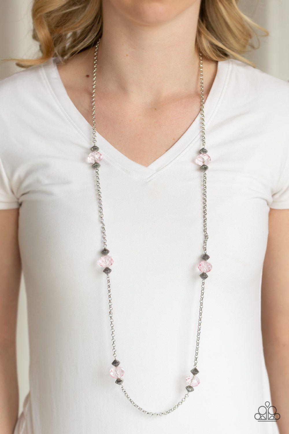 Season of Sparkle Pink and Silver Necklace - Paparazzi Accessories-CarasShop.com - $5 Jewelry by Cara Jewels