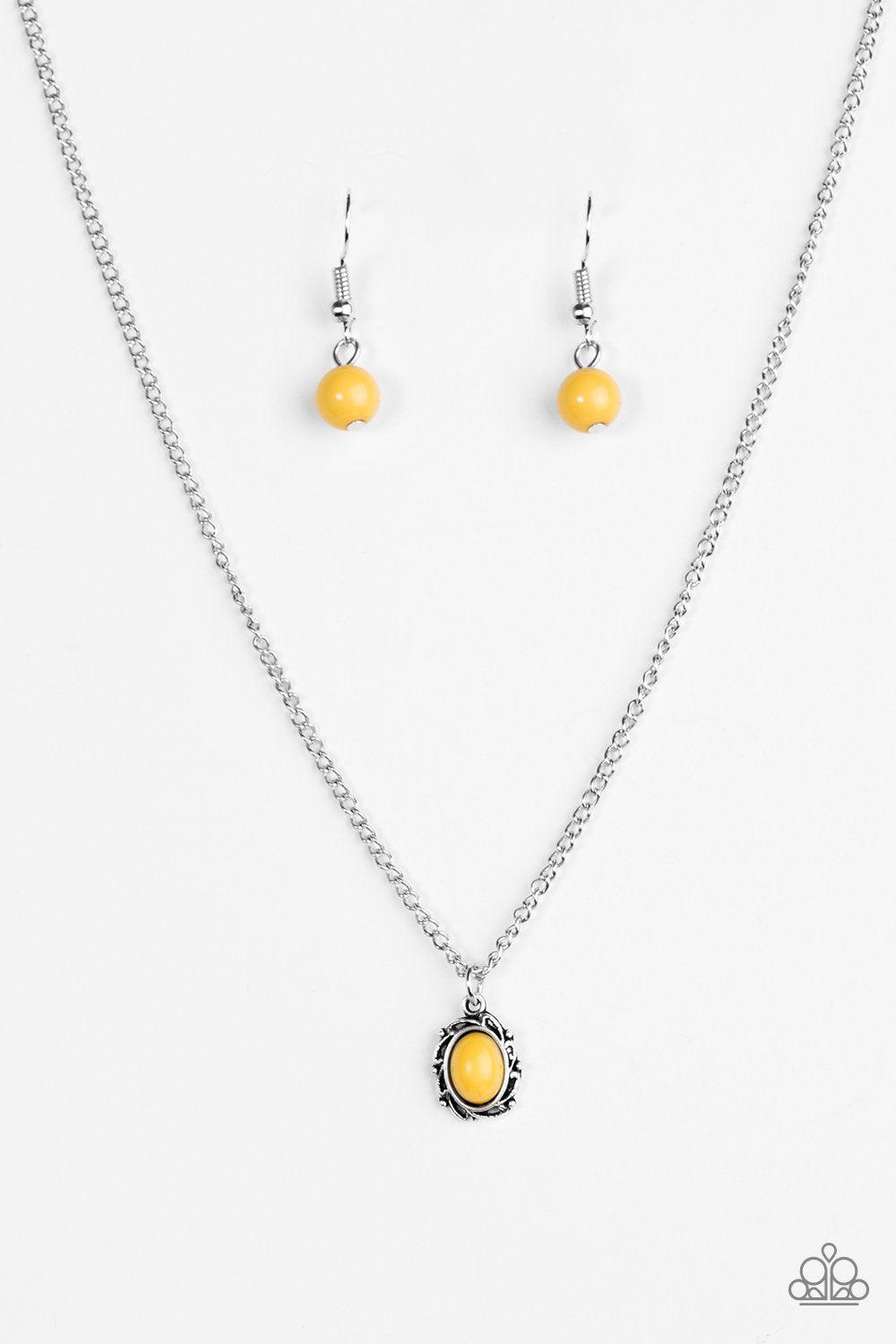 Season To Cherish Silver and Yellow Necklace - Paparazzi Accessories-CarasShop.com - $5 Jewelry by Cara Jewels