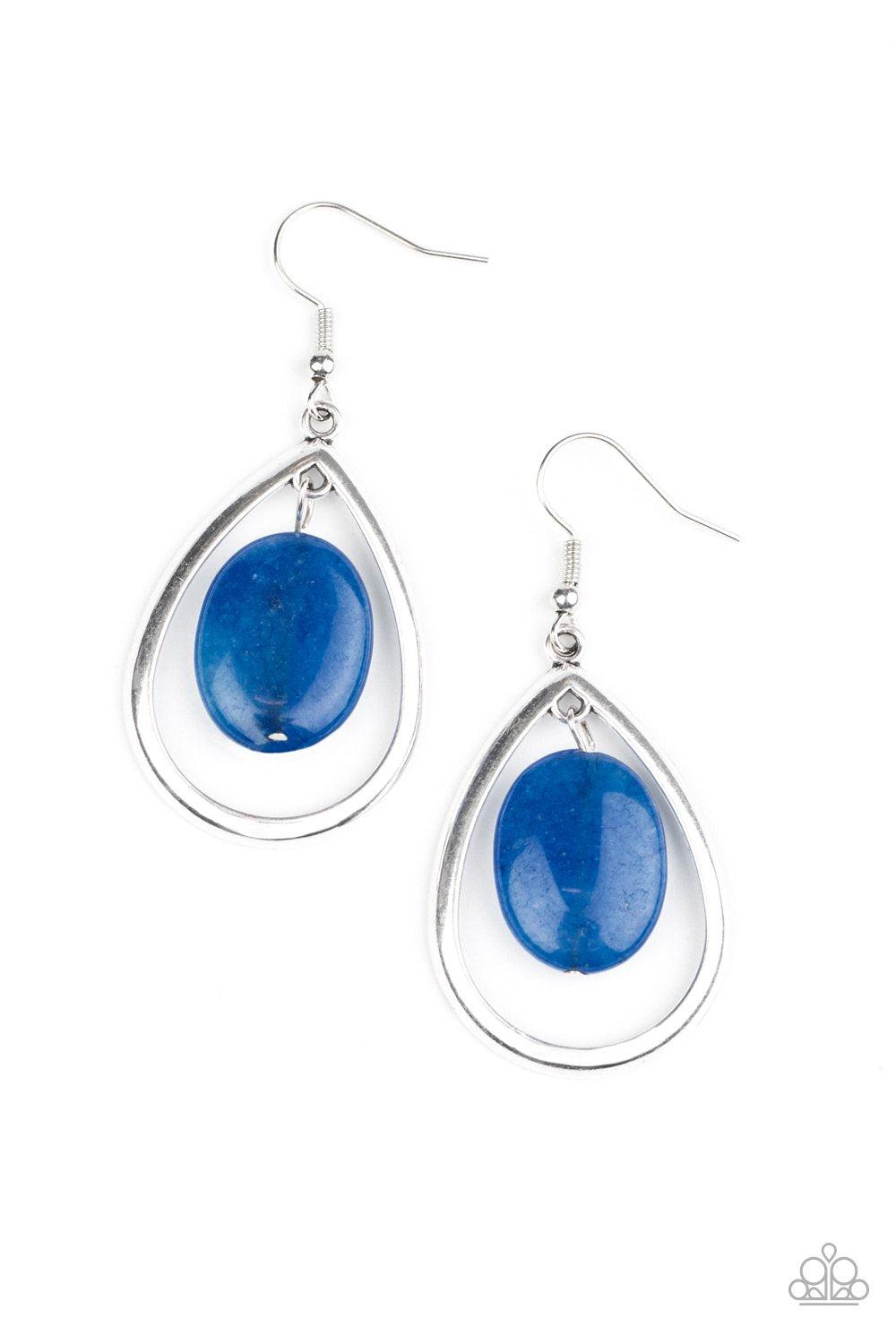 Seasonal Simplicity Blue Stone and Silver Earrings - Paparazzi Accessories - lightbox -CarasShop.com - $5 Jewelry by Cara Jewels