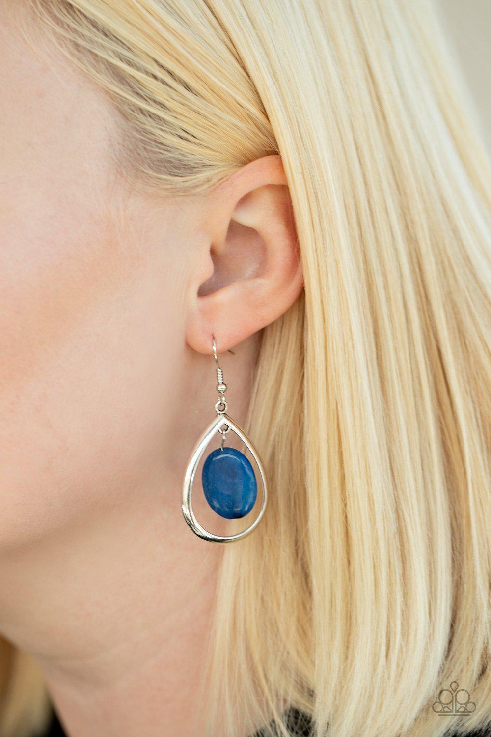 Seasonal Simplicity Blue Stone and Silver Earrings - Paparazzi Accessories - model -CarasShop.com - $5 Jewelry by Cara Jewels