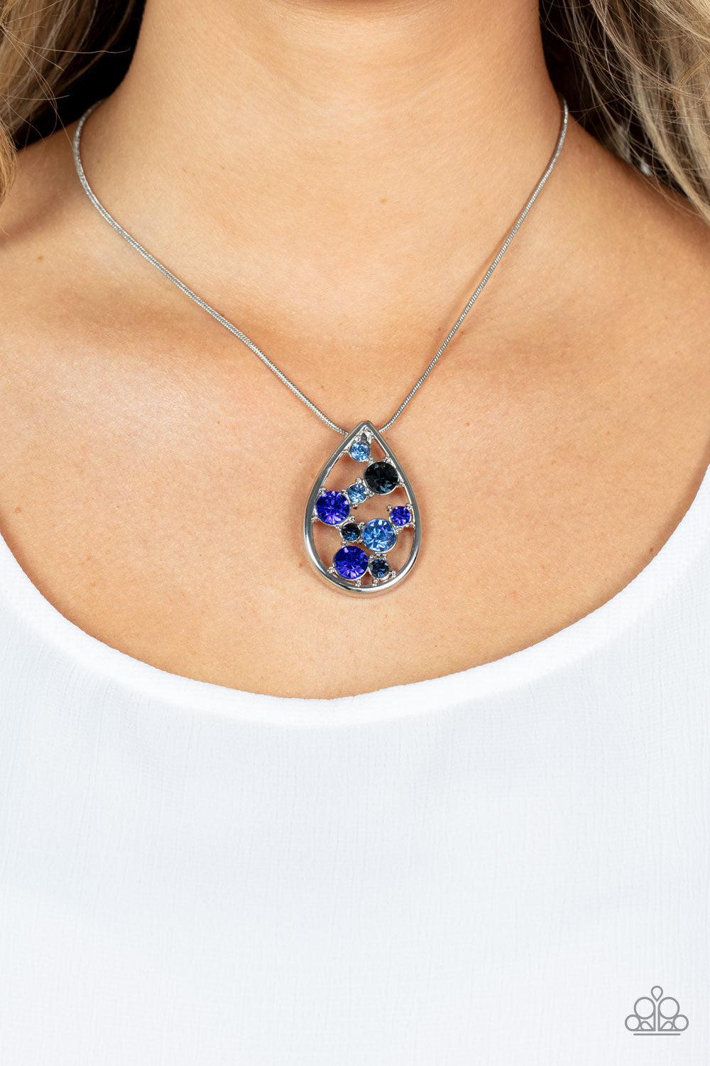 Seasonal Sophistication Blue Rhinestone Necklace - Paparazzi Accessories-on model - CarasShop.com - $5 Jewelry by Cara Jewels