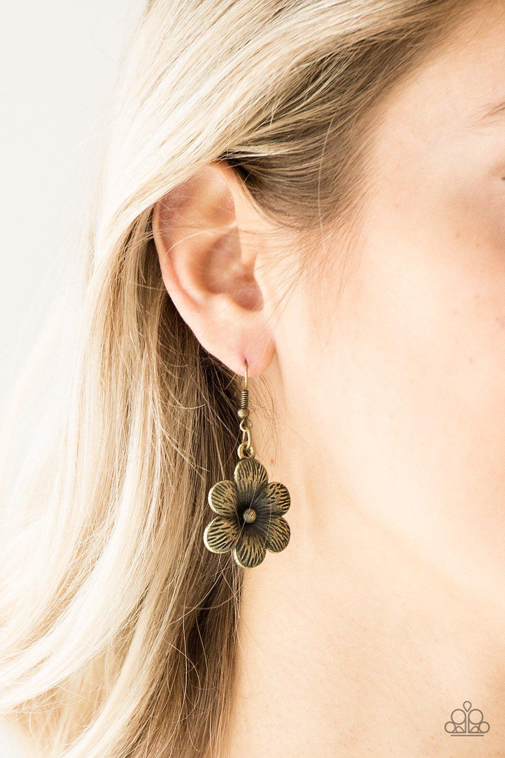 Secret Garden Brass Flower Necklace - Paparazzi Accessories-free matching earrings -CarasShop.com - $5 Jewelry by Cara Jewels
