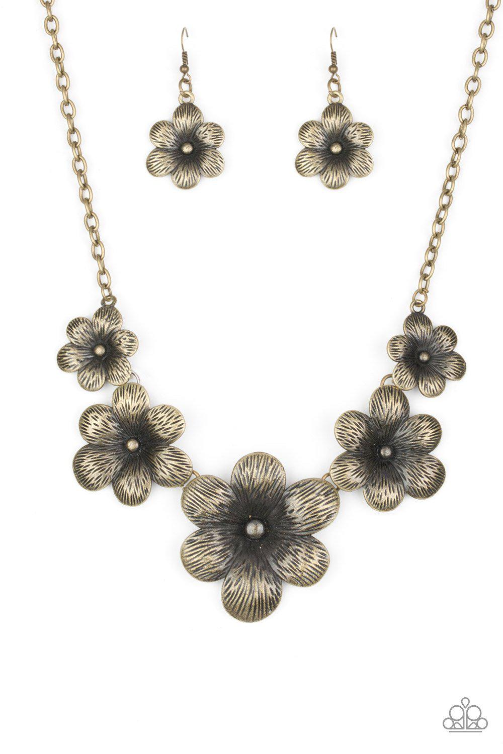Secret Garden Brass Flower Necklace - Paparazzi Accessories - lightbox -CarasShop.com - $5 Jewelry by Cara Jewels