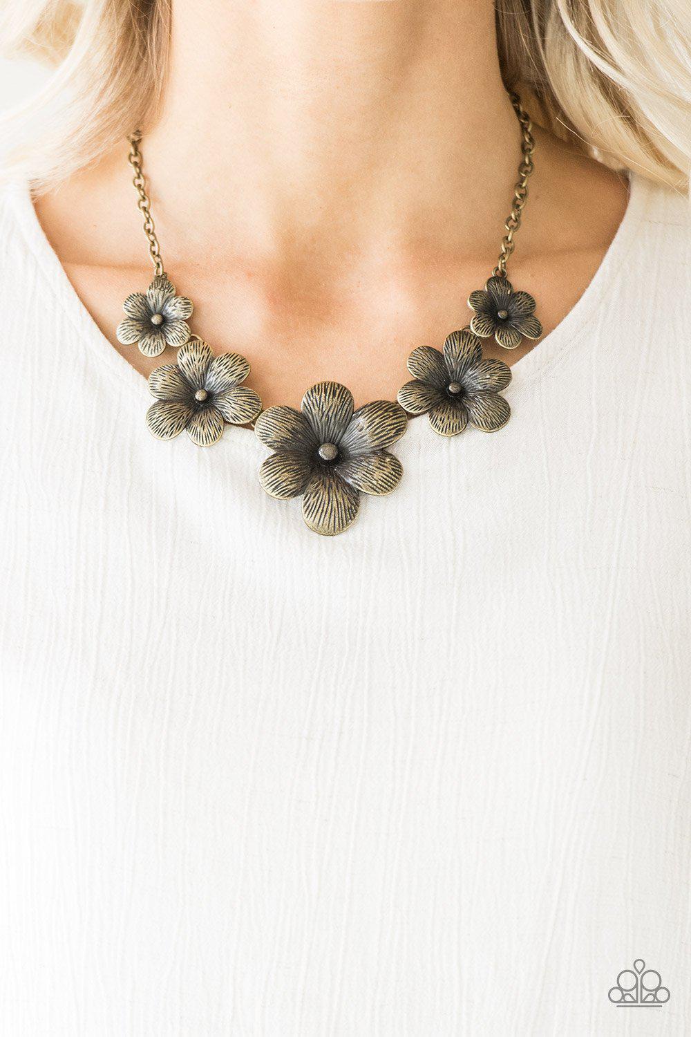 Secret Garden Brass Flower Necklace - Paparazzi Accessories - lightbox -CarasShop.com - $5 Jewelry by Cara Jewels
