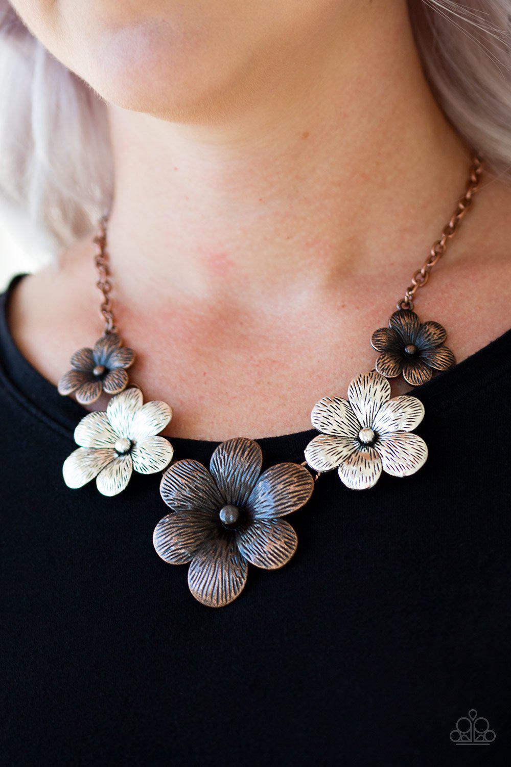 Secret Garden Multi Silver and Copper Flower Necklace and matching Earrings - Paparazzi Accessories-CarasShop.com - $5 Jewelry by Cara Jewels