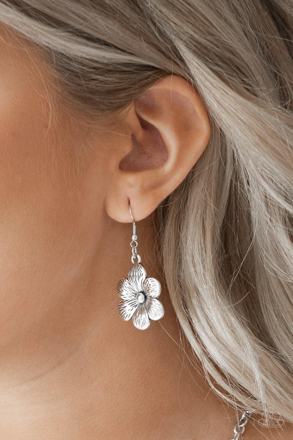 Secret Garden Silver Flower Necklace - Paparazzi Accessories-CarasShop.com - $5 Jewelry by Cara Jewels