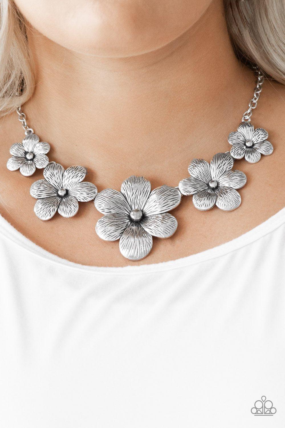 Secret Garden Silver Flower Necklace - Paparazzi Accessories-CarasShop.com - $5 Jewelry by Cara Jewels