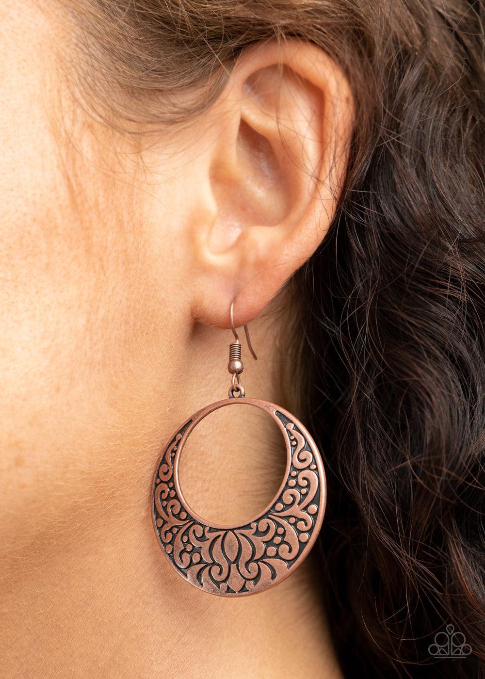 Secret Groves Copper Earrings - Paparazzi Accessories-on model - CarasShop.com - $5 Jewelry by Cara Jewels