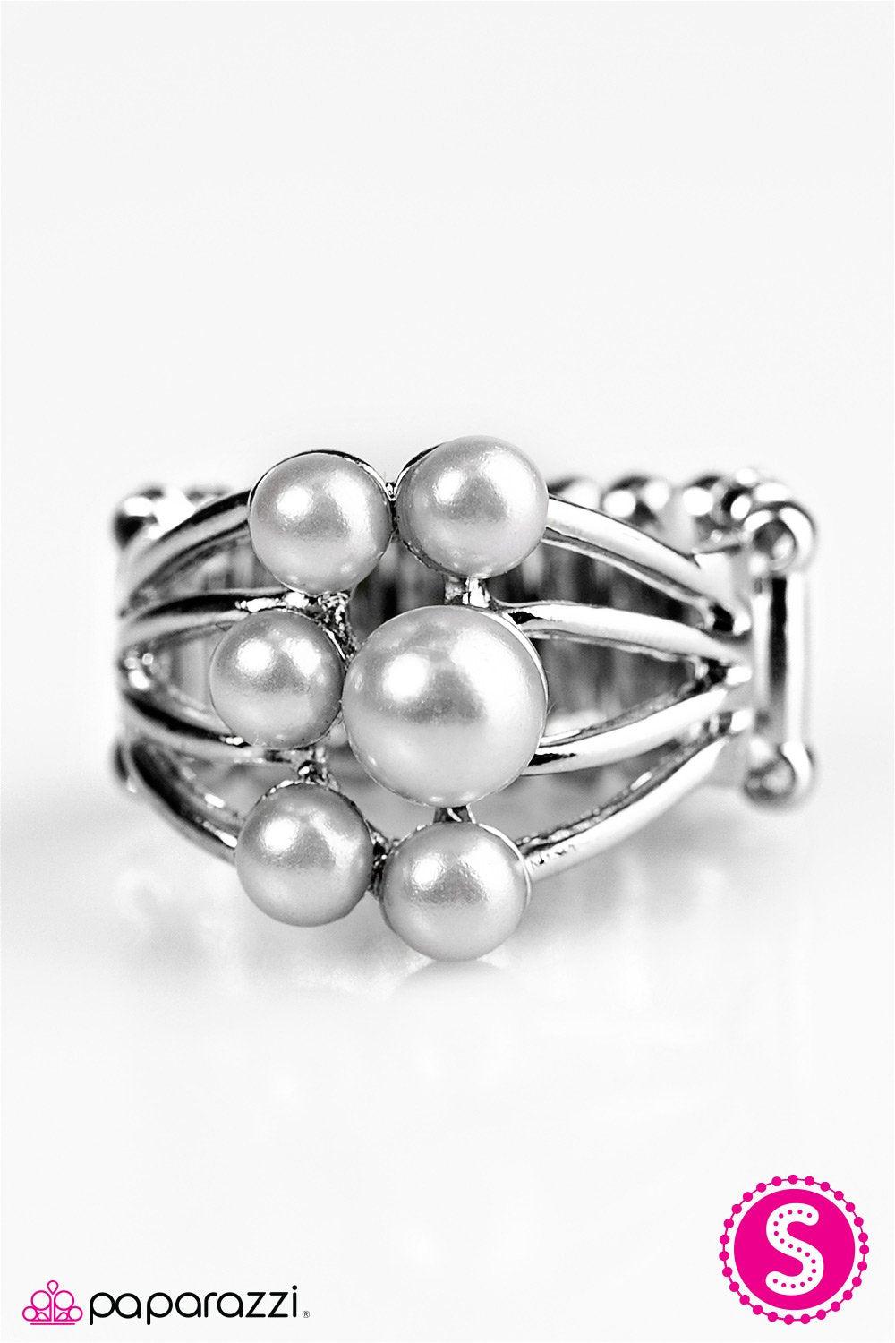 Secretly A Mermaid Silver Pearl Ring - Paparazzi Accessories-CarasShop.com - $5 Jewelry by Cara Jewels