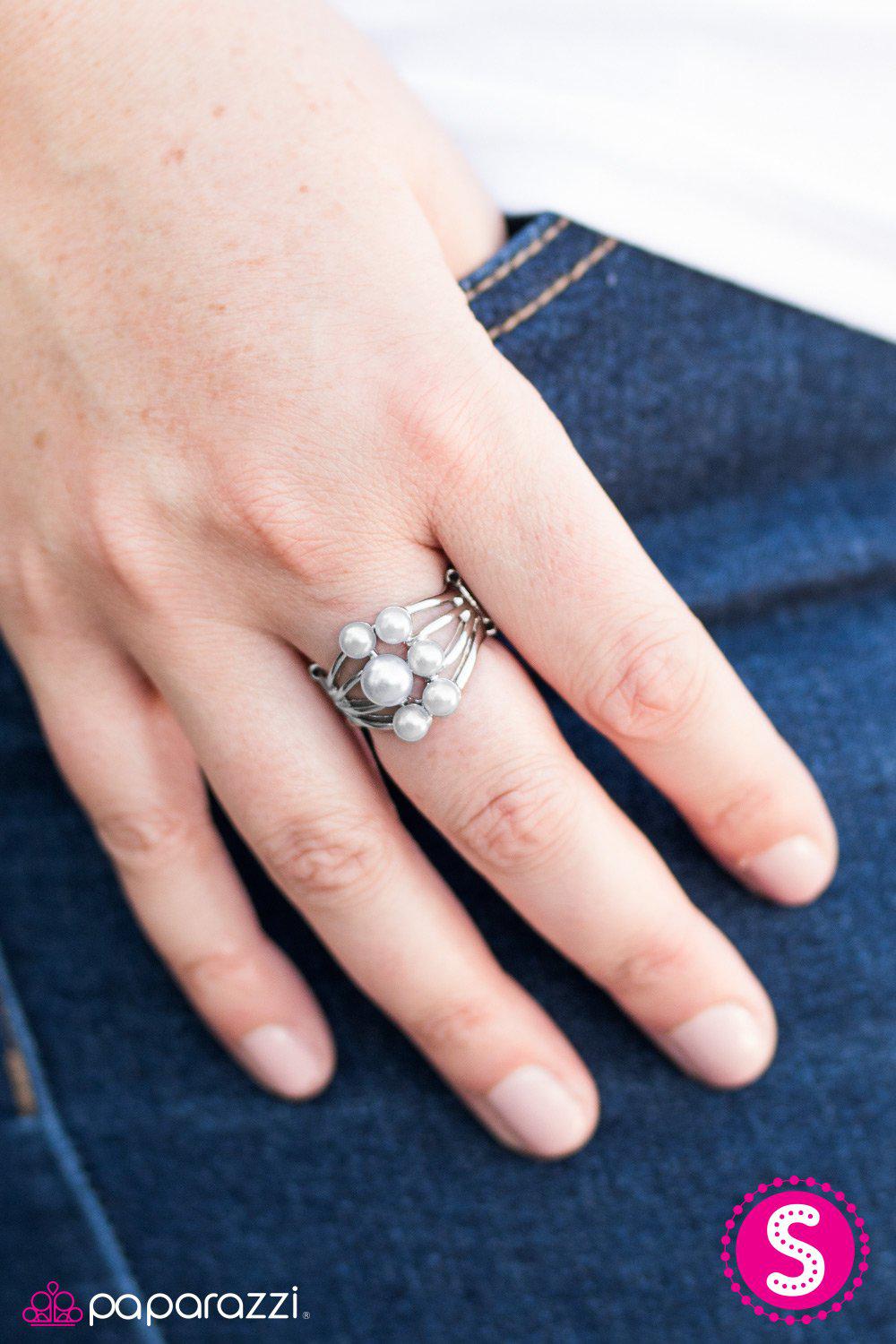 Secretly A Mermaid Silver Pearl Ring - Paparazzi Accessories-CarasShop.com - $5 Jewelry by Cara Jewels