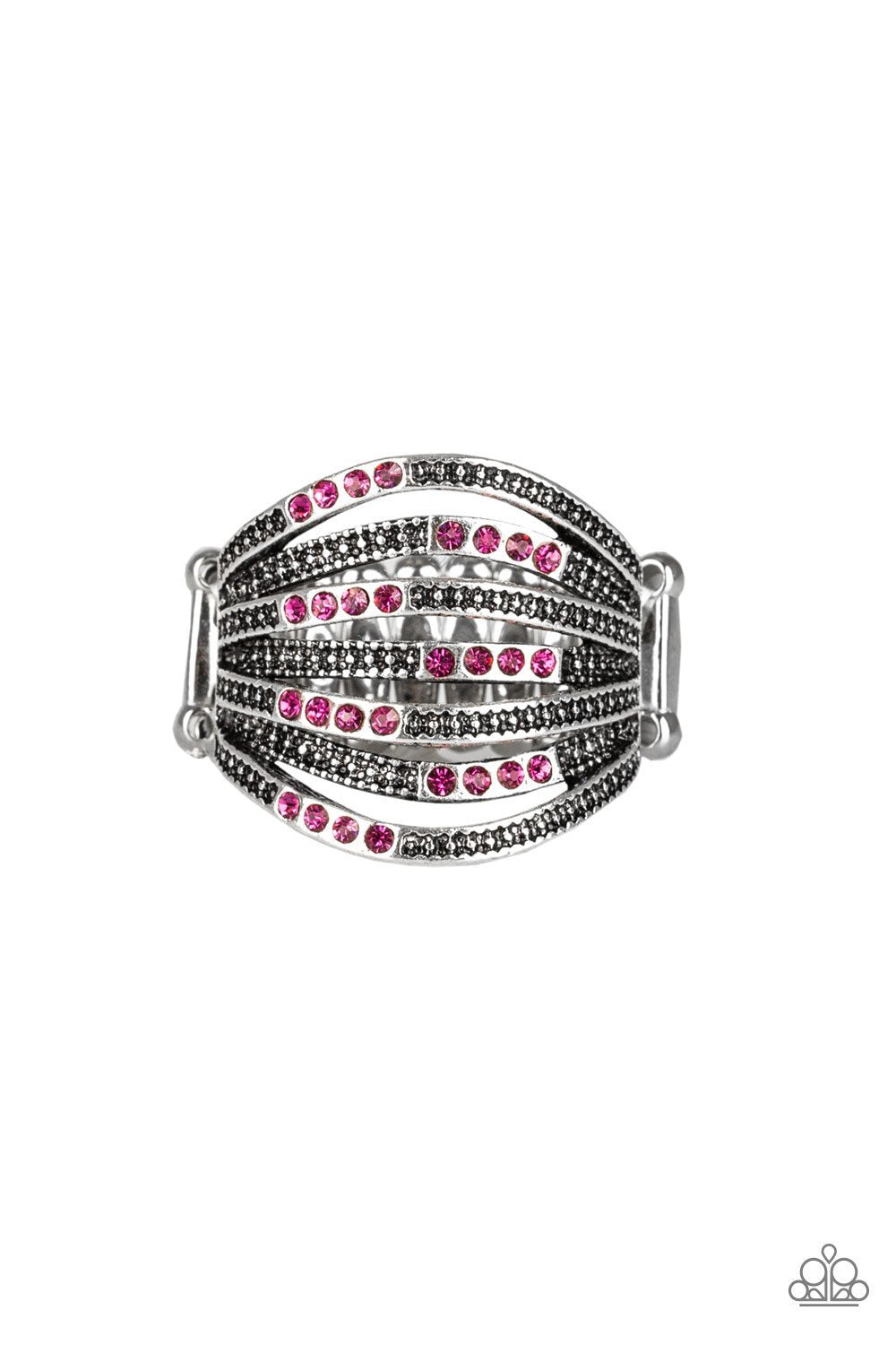 Securing My Finances Pink Rhinestone Ring - Paparazzi Accessories-CarasShop.com - $5 Jewelry by Cara Jewels