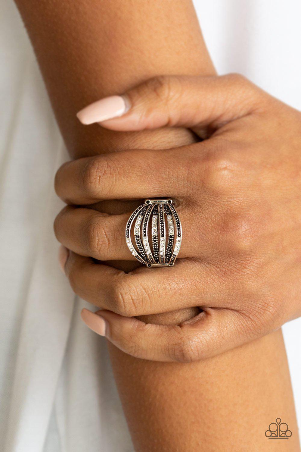 Securing My Finances White and Silver Ring - Paparazzi Accessories-CarasShop.com - $5 Jewelry by Cara Jewels