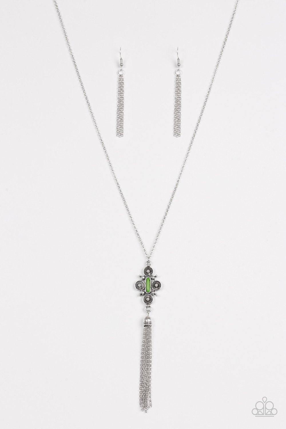 Sedona Skies Silver and Green Necklace - Paparazzi Accessories-CarasShop.com - $5 Jewelry by Cara Jewels