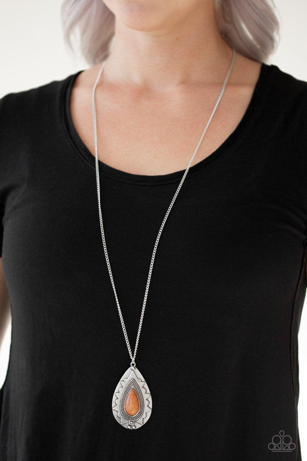 Sedona Solstice Orange Stone and Silver Necklace - Paparazzi Accessories- model - CarasShop.com - $5 Jewelry by Cara Jewels