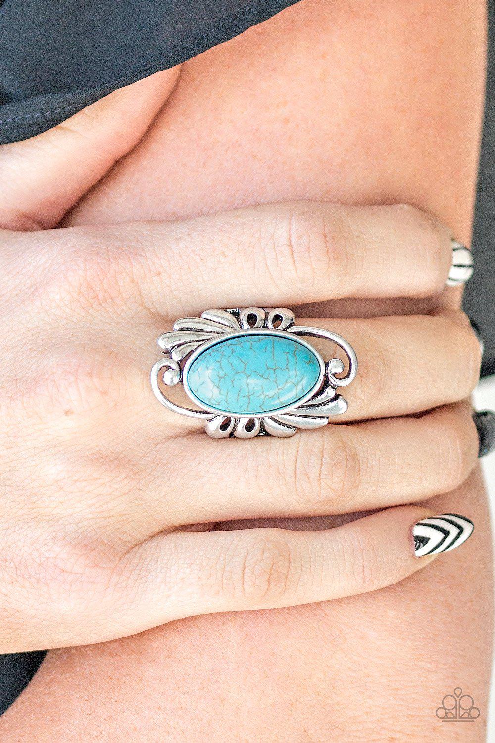Sedona Sunset Turquoise Blue Stone Ring - Paparazzi Accessories- model - CarasShop.com - $5 Jewelry by Cara Jewels