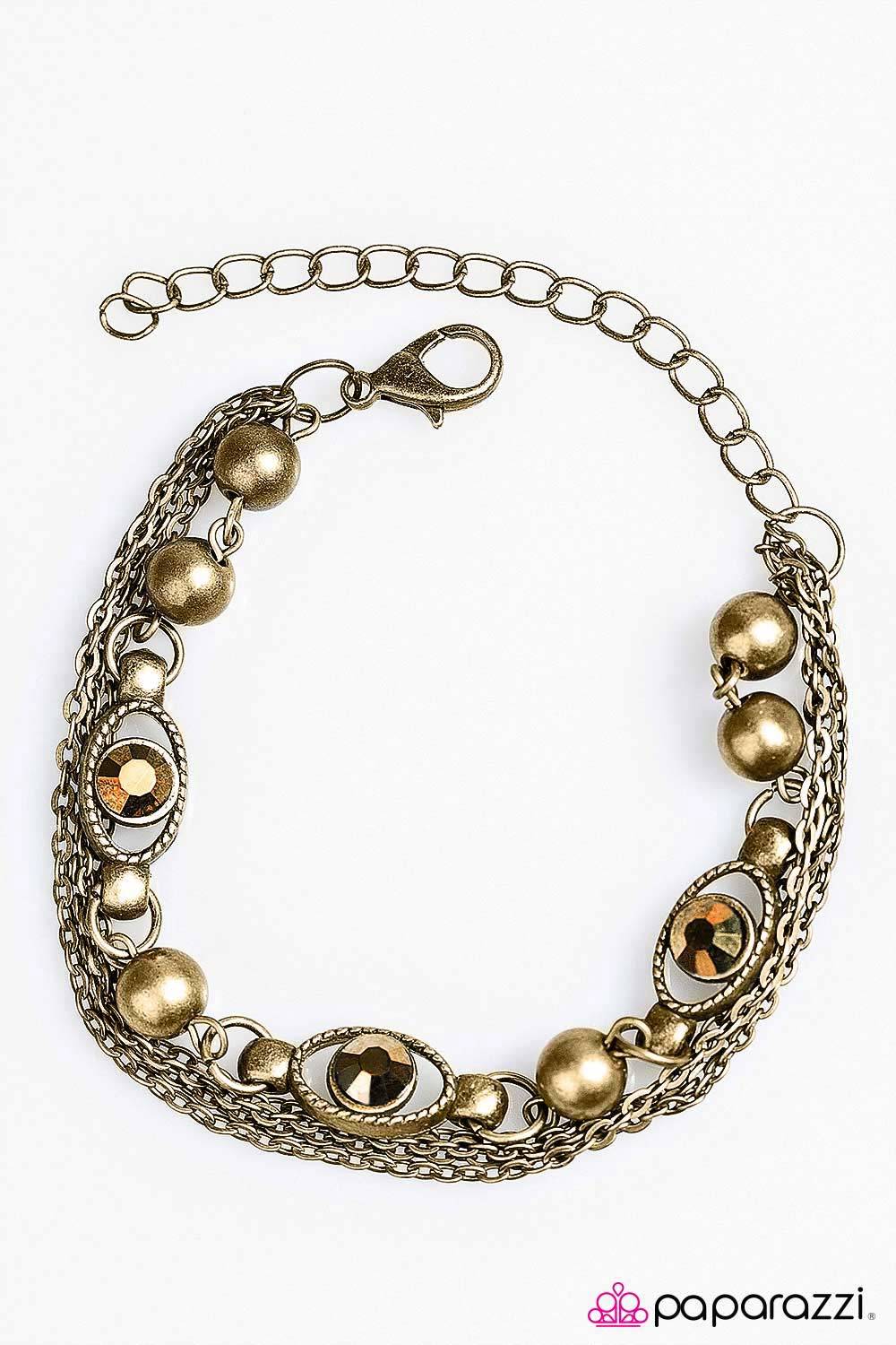 Seeing Eye To Eye Brass Chain and Rhinestone Bracelet - Paparazzi Accessories-CarasShop.com - $5 Jewelry by Cara Jewels