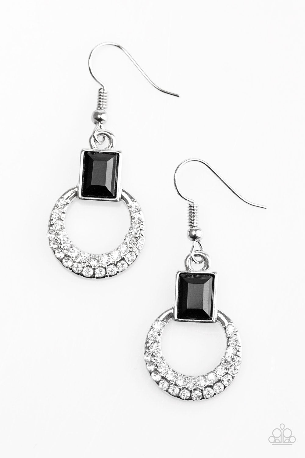Seeing Superstars Black and White Rhinestone Earrings - Paparazzi Accessories-CarasShop.com - $5 Jewelry by Cara Jewels