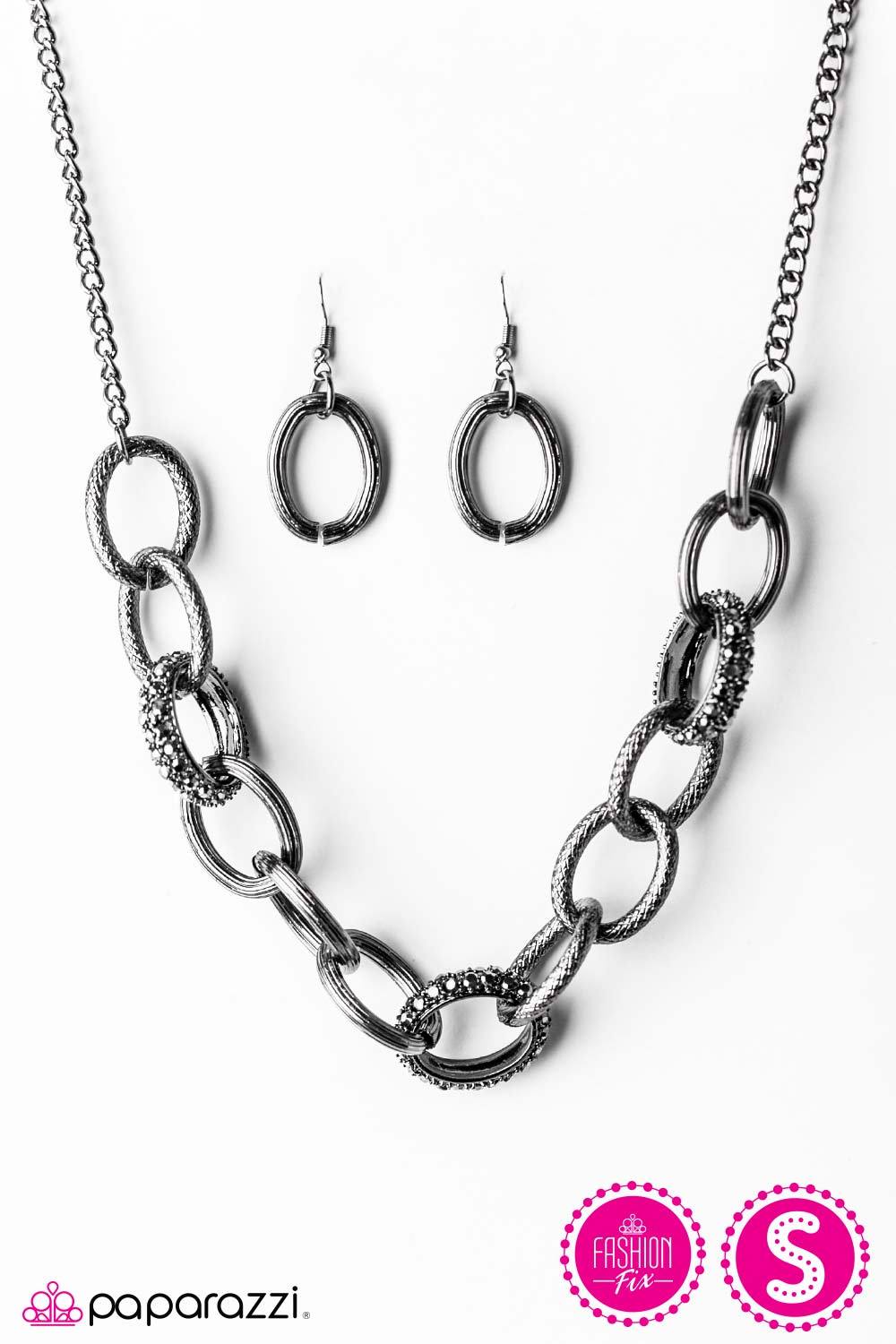 Seize the Night Gunmetal and Rhinestone Necklace - Paparazzi Accessories-CarasShop.com - $5 Jewelry by Cara Jewels
