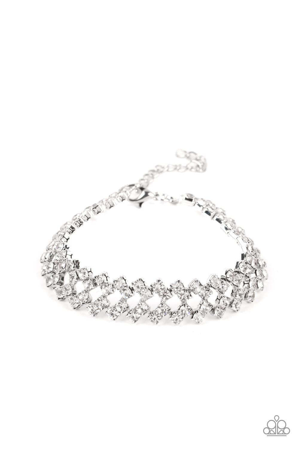 Seize The Sizzle White Rhinestone Bracelet - Paparazzi Accessories- lightbox - CarasShop.com - $5 Jewelry by Cara Jewels